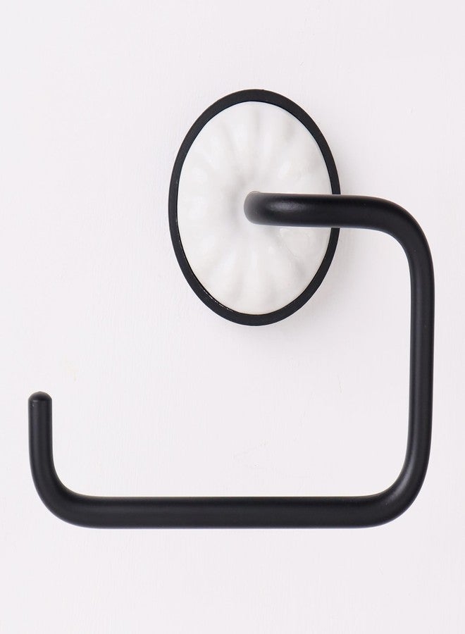 Indian-Shelf حامل ورق تواليت فاخر من إنديان شيلف - حامل ورق تواليت سيراميك أسود وأبيض - أدوات حمام فريدة - حامل مناديل جداري بتصميم كلاسيكي - علاقة أنيقة لورق التواليت - Image 3